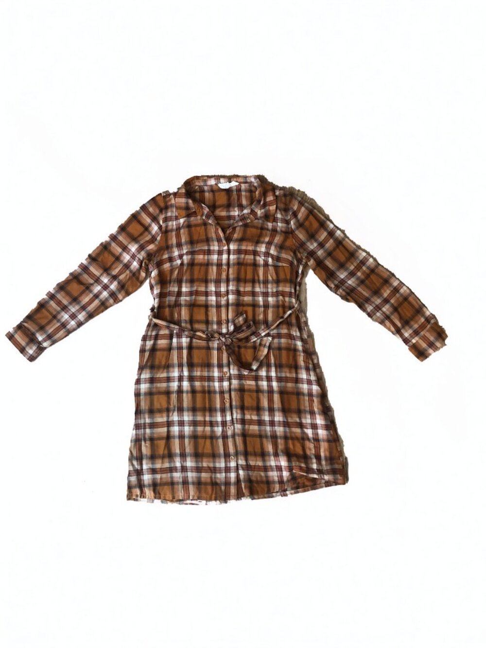 Lucky Brand Brown Plaid Flannel Long Sleeve Dress Size L